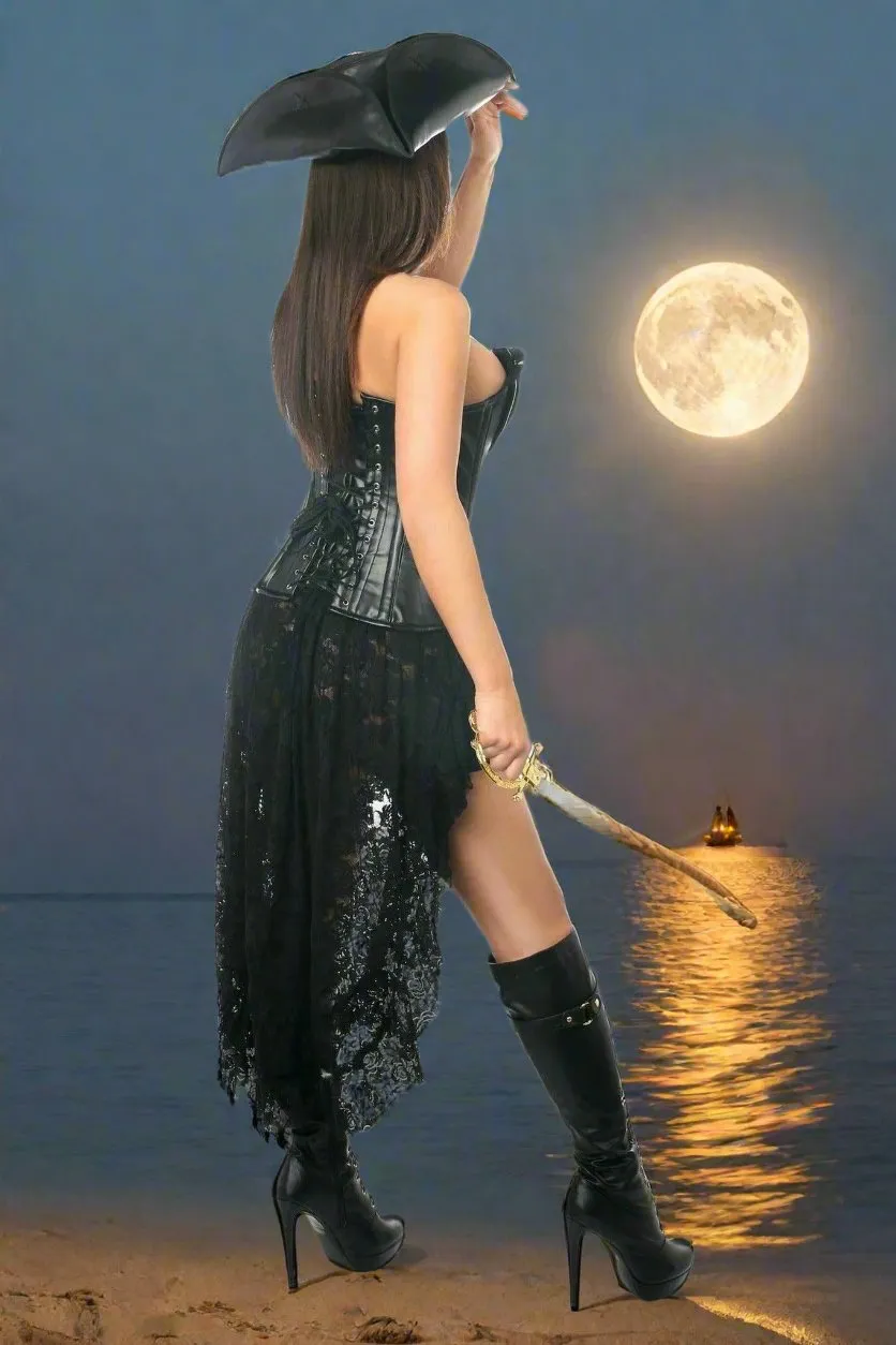 4 Piece Black Betty Pirate Costume in Size S, M, L, XL, 2X, 3X, 4X, 5X, or 6X