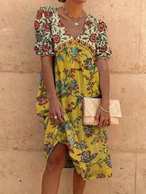 Abida - Robe col V à manches bouffantes Multicolore