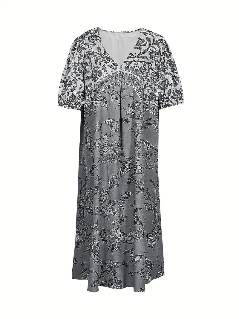 Abida - Robe col V à manches bouffantes Multicolore