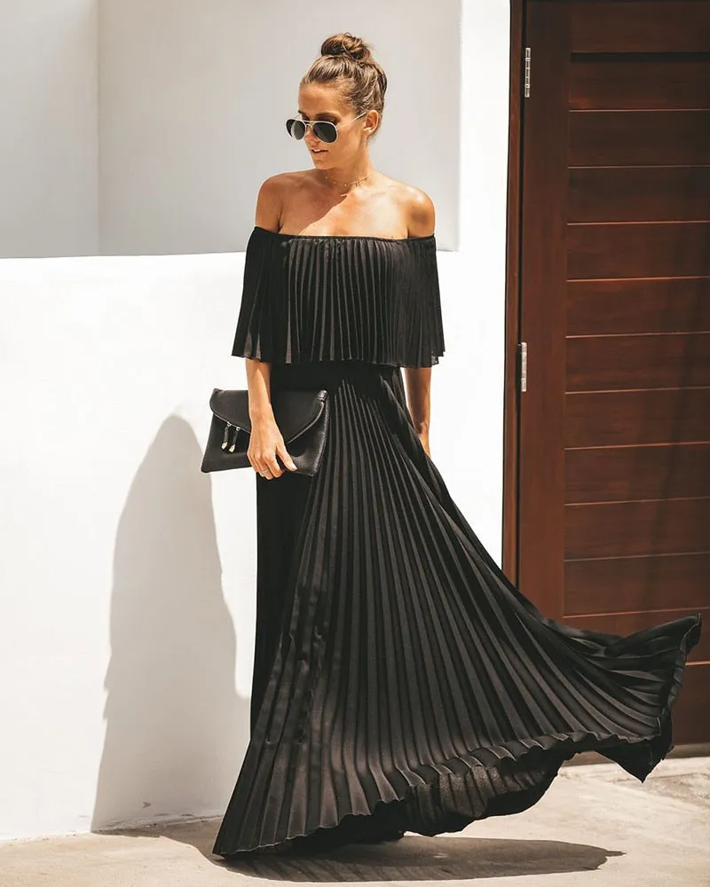 Années 70 Robe Fluide Longue Plissée