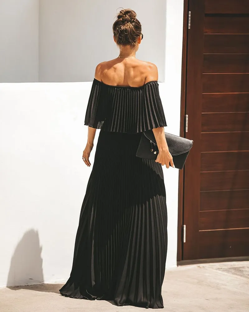 Années 70 Robe Fluide Longue Plissée