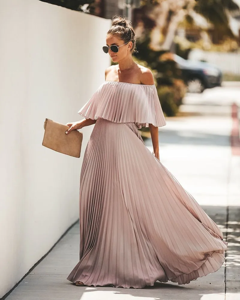 Années 70 Robe Fluide Longue Plissée