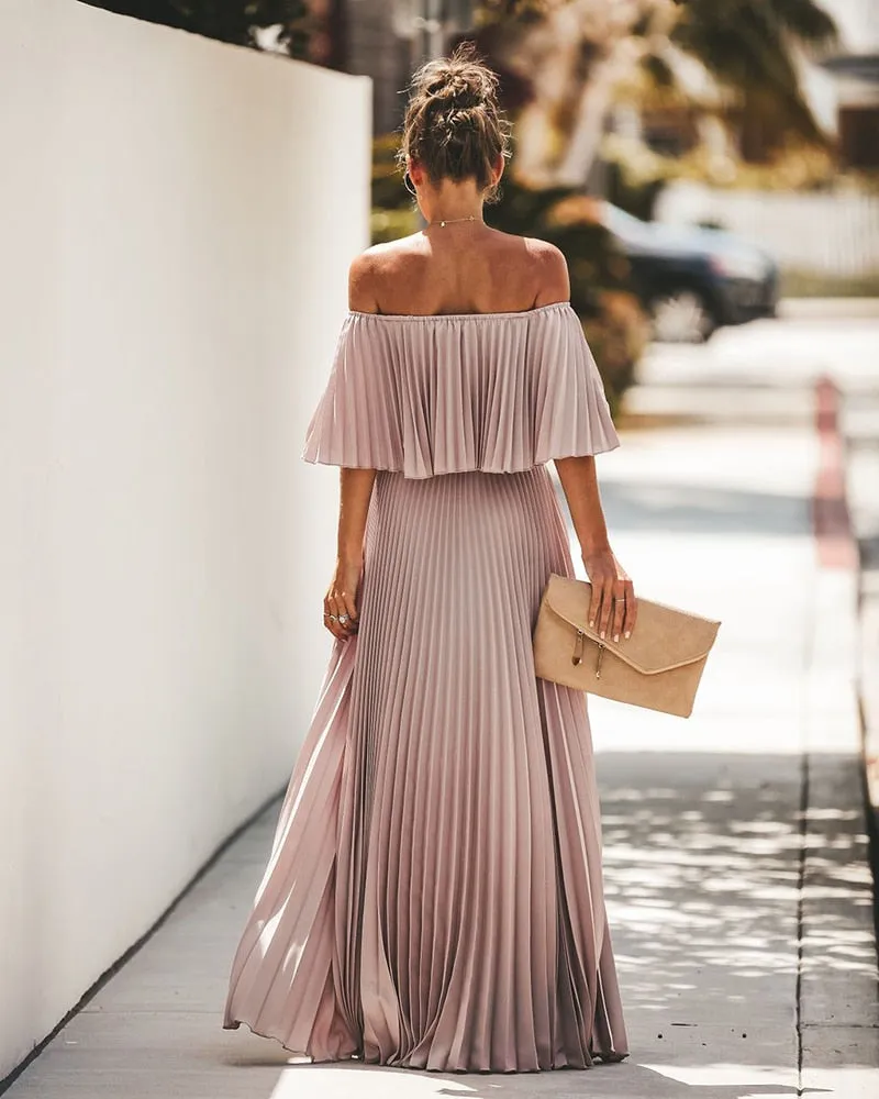 Années 70 Robe Fluide Longue Plissée