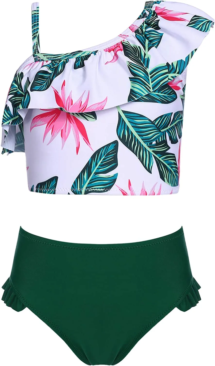 Arshiner Girls Swimsuit Ruffles Flounce Printed Two Pieces Bikini Set