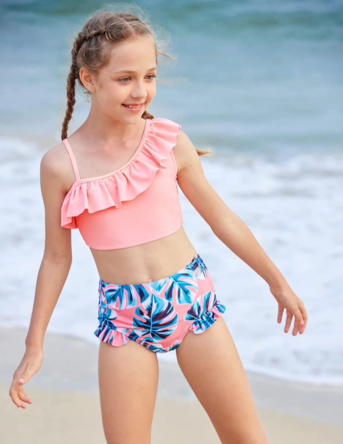 Arshiner Girls Swimsuit Ruffles Flounce Printed Two Pieces Bikini Set