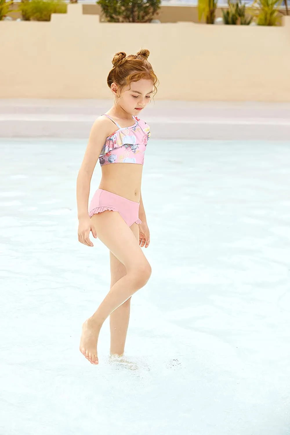 Arshiner Girls Swimsuit Ruffles Flounce Printed Two Pieces Bikini Set