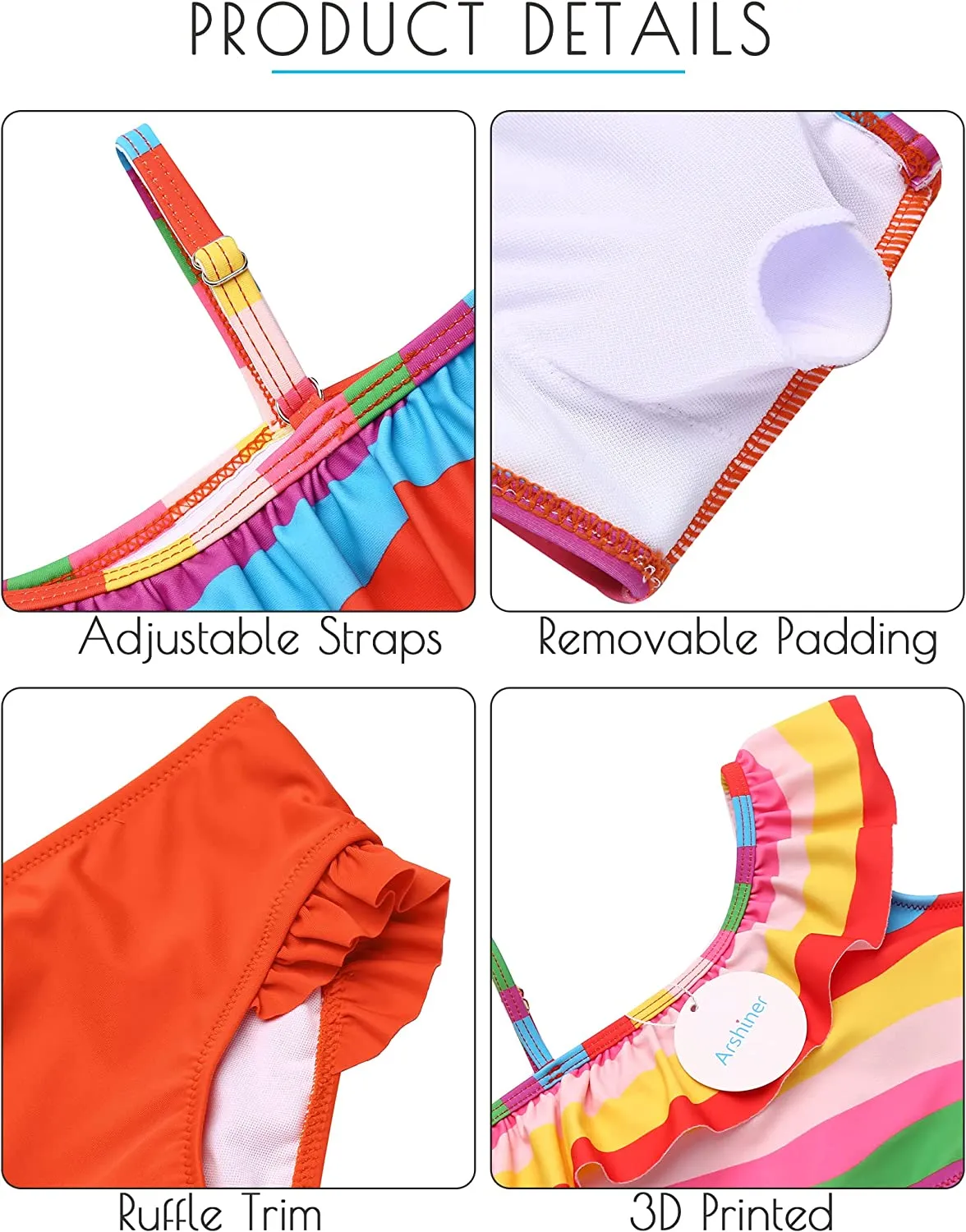 Arshiner Girls Swimsuit Ruffles Flounce Printed Two Pieces Bikini Set