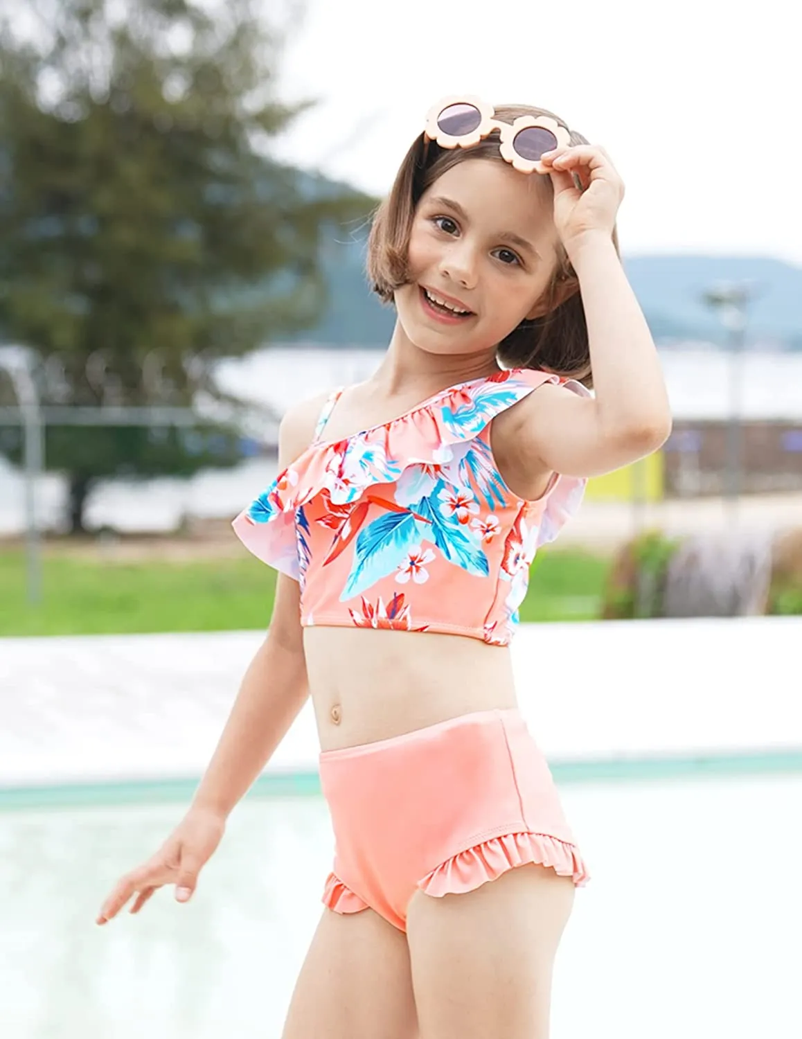 Arshiner Girls Swimsuit Ruffles Flounce Printed Two Pieces Bikini Set