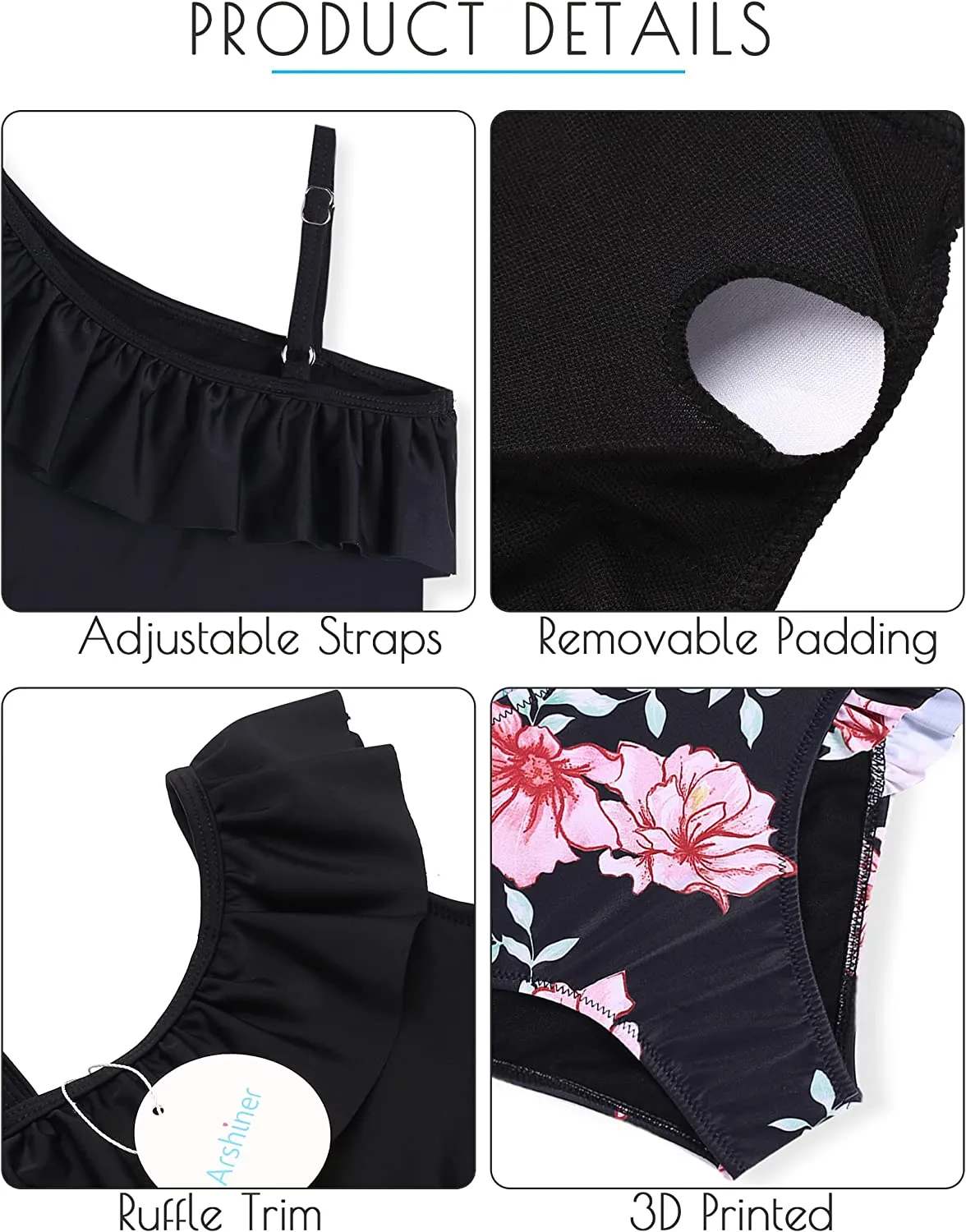 Arshiner Girls Swimsuit Ruffles Flounce Printed Two Pieces Bikini Set