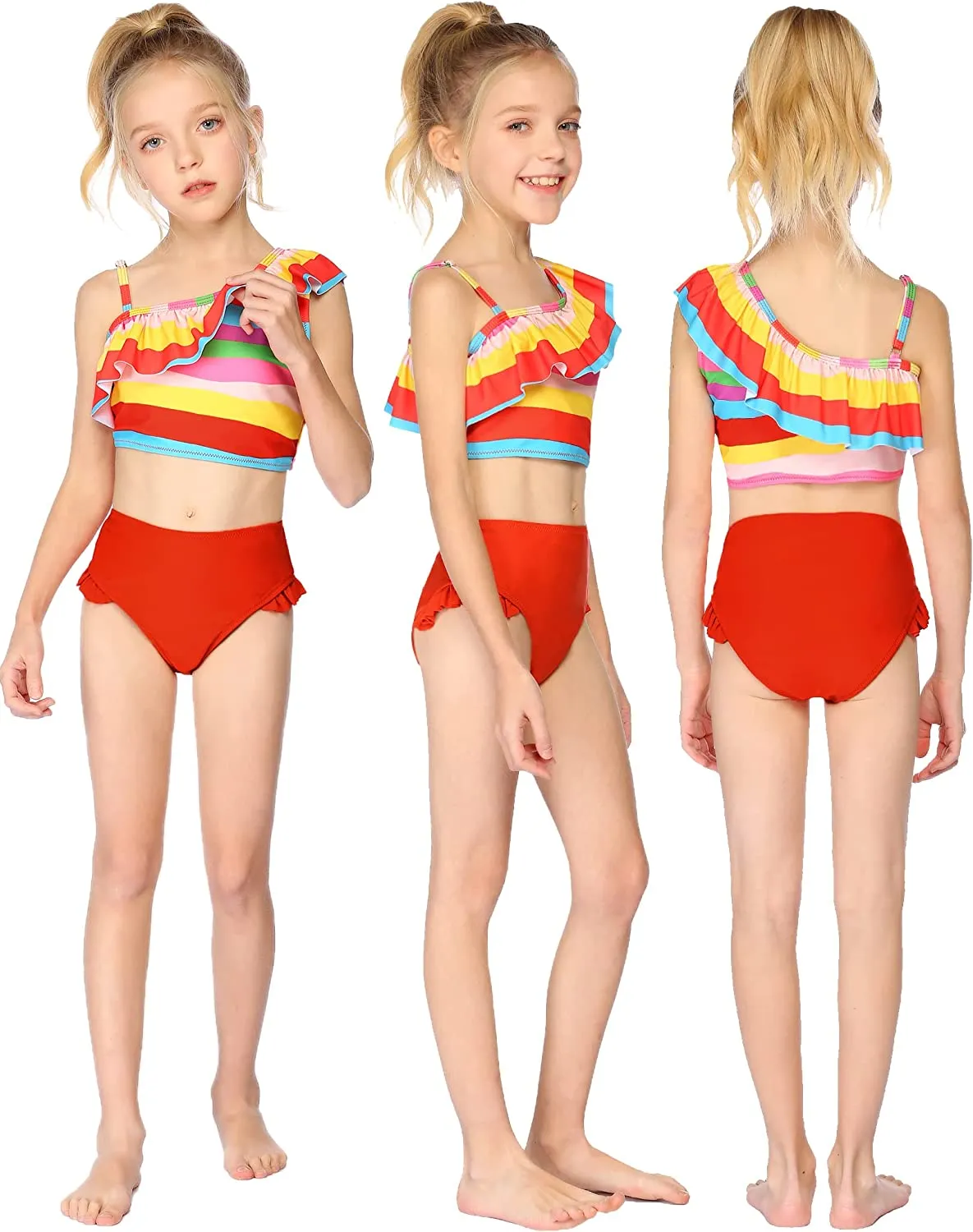 Arshiner Girls Swimsuit Ruffles Flounce Printed Two Pieces Bikini Set