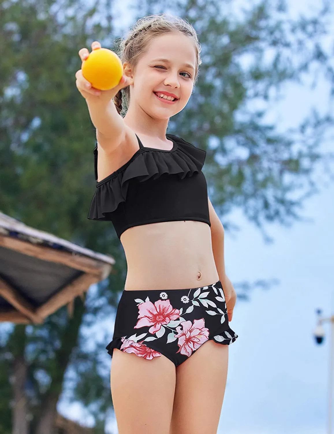 Arshiner Girls Swimsuit Ruffles Flounce Printed Two Pieces Bikini Set
