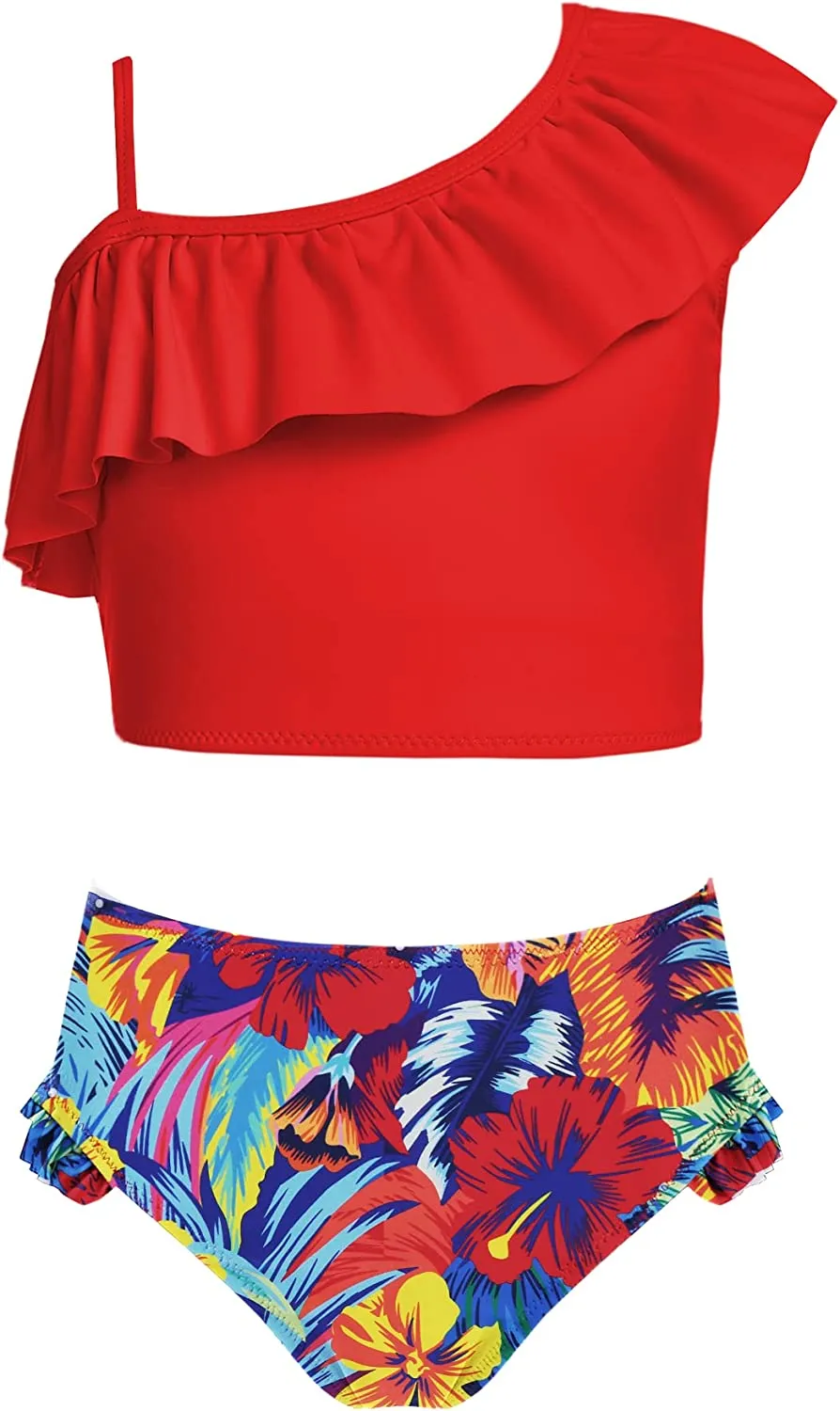 Arshiner Girls Swimsuit Ruffles Flounce Printed Two Pieces Bikini Set