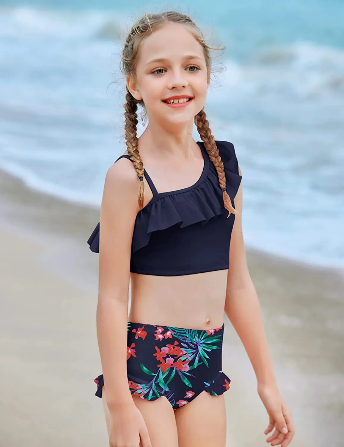 Arshiner Girls Swimsuit Ruffles Flounce Printed Two Pieces Bikini Set