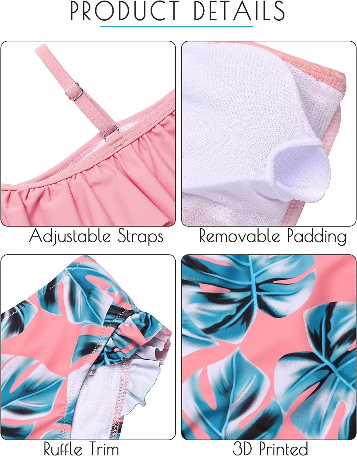 Arshiner Girls Swimsuit Ruffles Flounce Printed Two Pieces Bikini Set