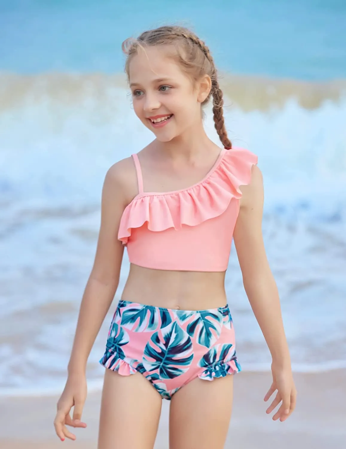 Arshiner Girls Swimsuit Ruffles Flounce Printed Two Pieces Bikini Set