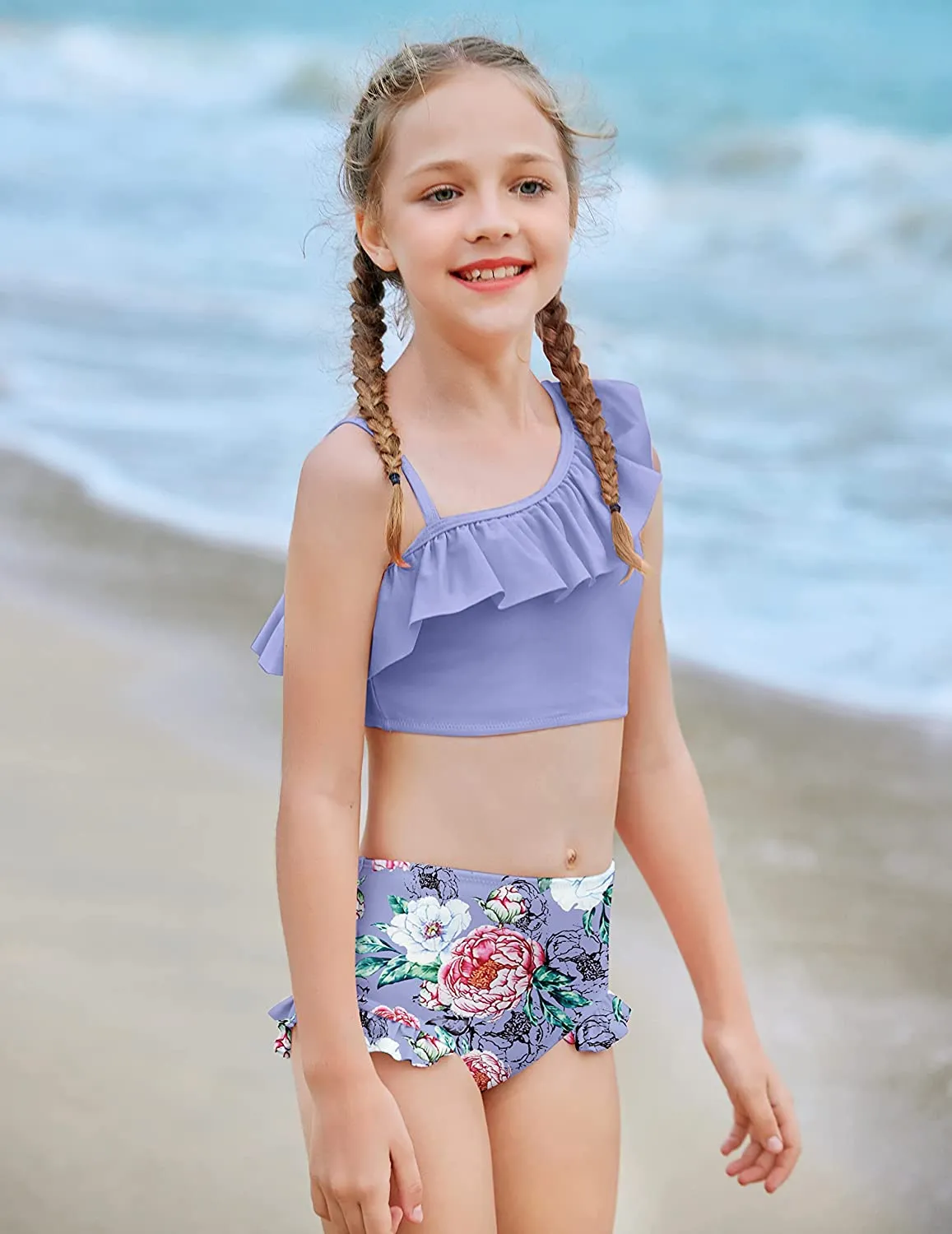 Arshiner Girls Swimsuit Ruffles Flounce Printed Two Pieces Bikini Set