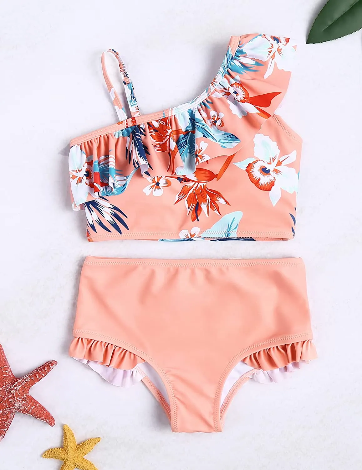 Arshiner Girls Swimsuit Ruffles Flounce Printed Two Pieces Bikini Set
