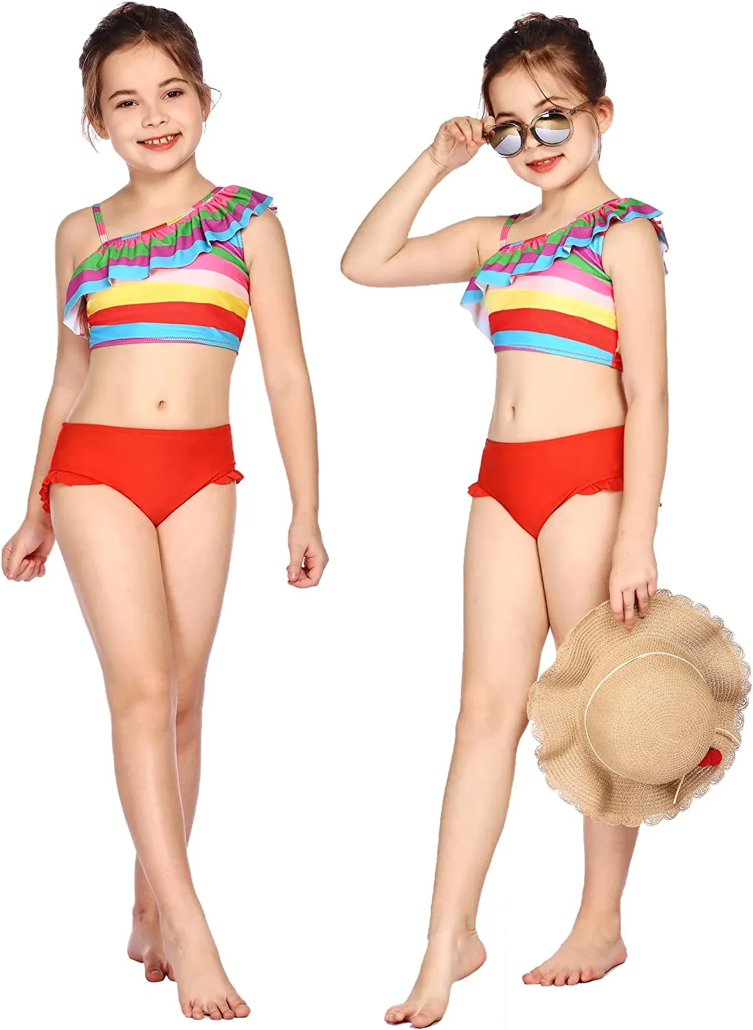 Arshiner Girls Swimsuit Ruffles Flounce Printed Two Pieces Bikini Set