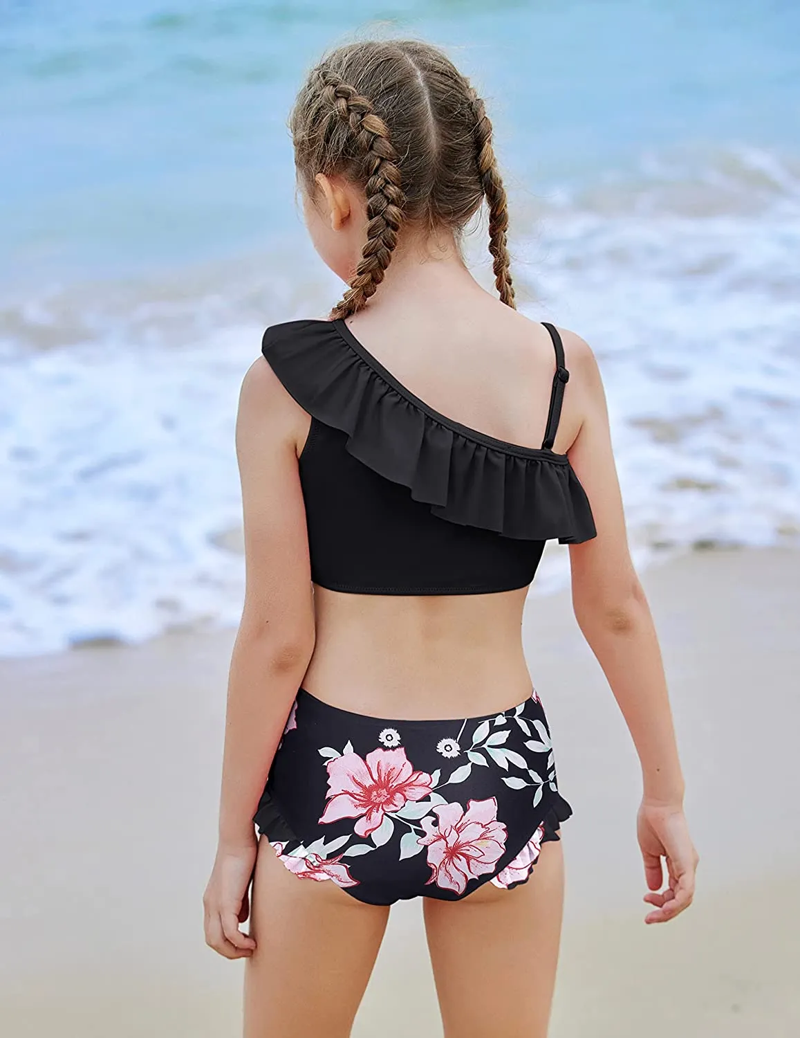 Arshiner Girls Swimsuit Ruffles Flounce Printed Two Pieces Bikini Set