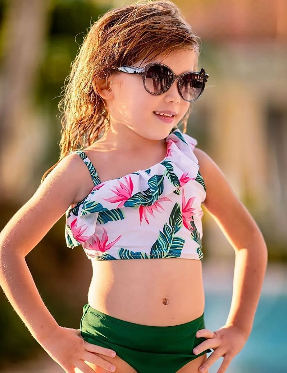 Arshiner Girls Swimsuit Ruffles Flounce Printed Two Pieces Bikini Set