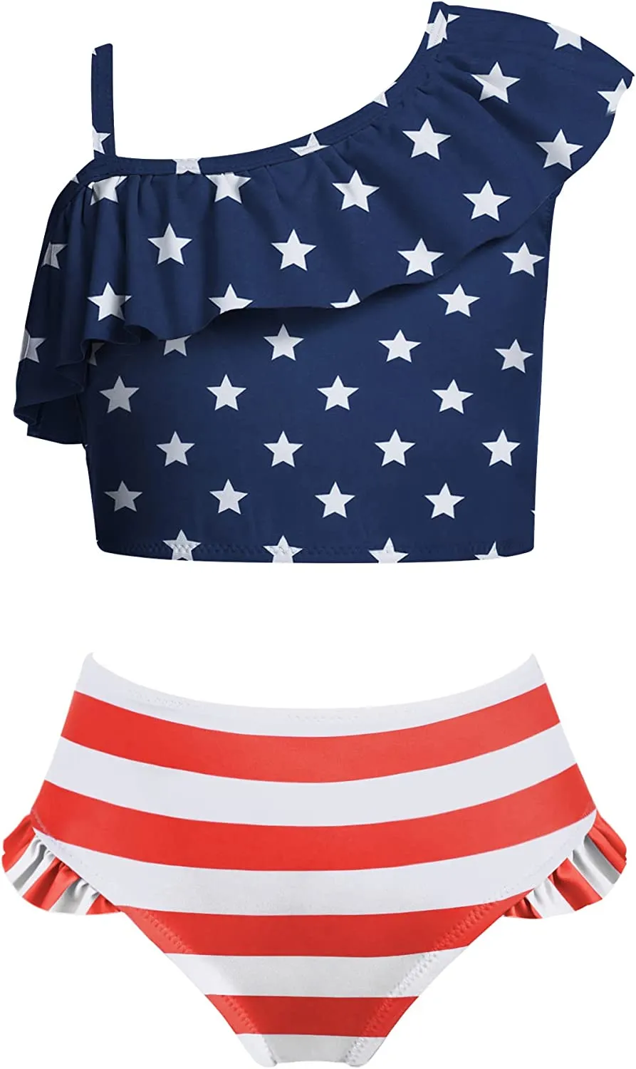 Arshiner Girls Swimsuit Ruffles Flounce Printed Two Pieces Bikini Set