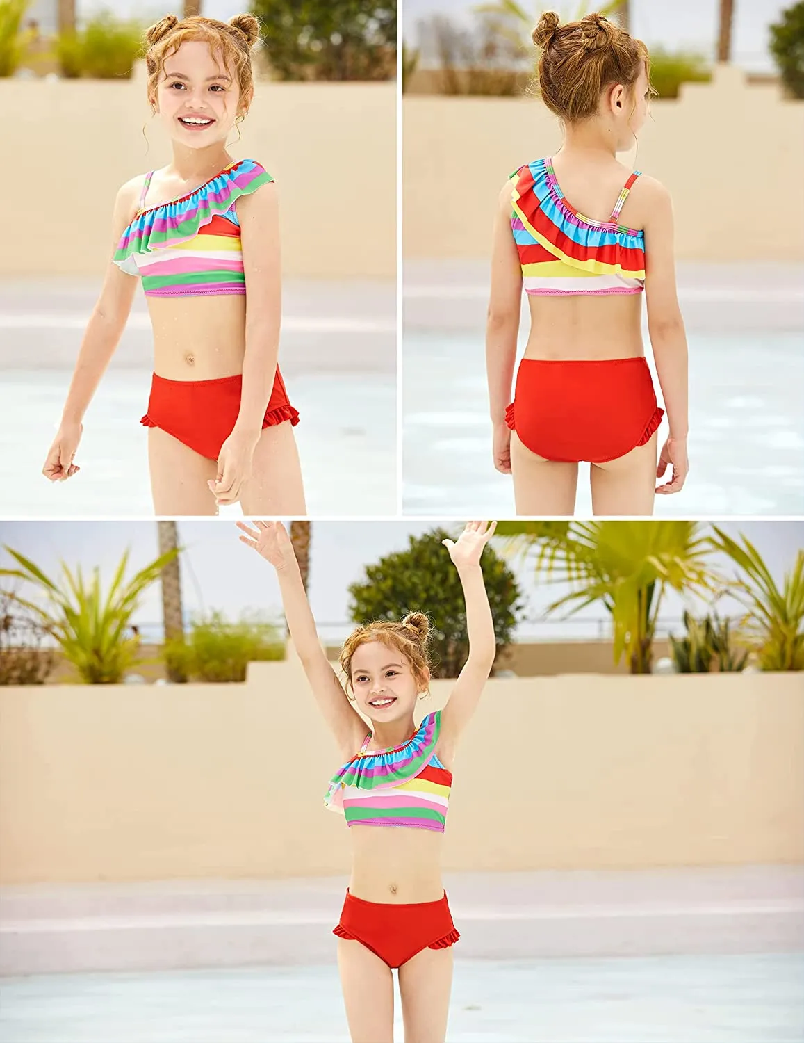 Arshiner Girls Swimsuit Ruffles Flounce Printed Two Pieces Bikini Set