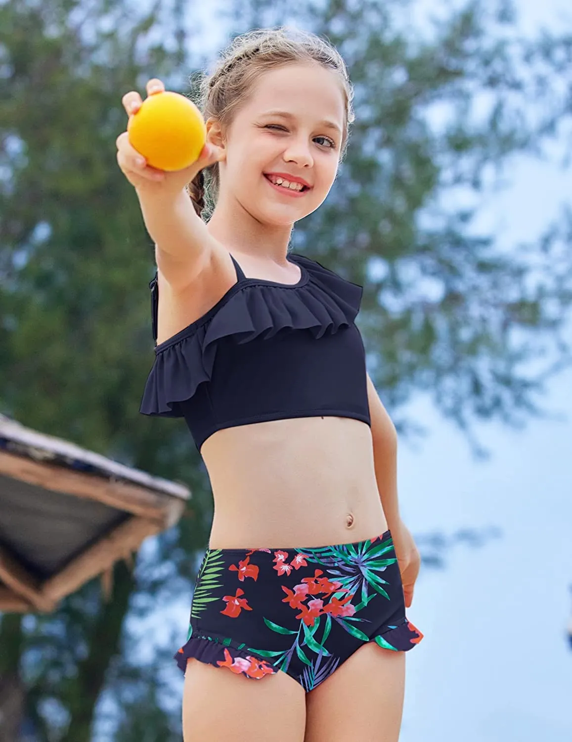 Arshiner Girls Swimsuit Ruffles Flounce Printed Two Pieces Bikini Set