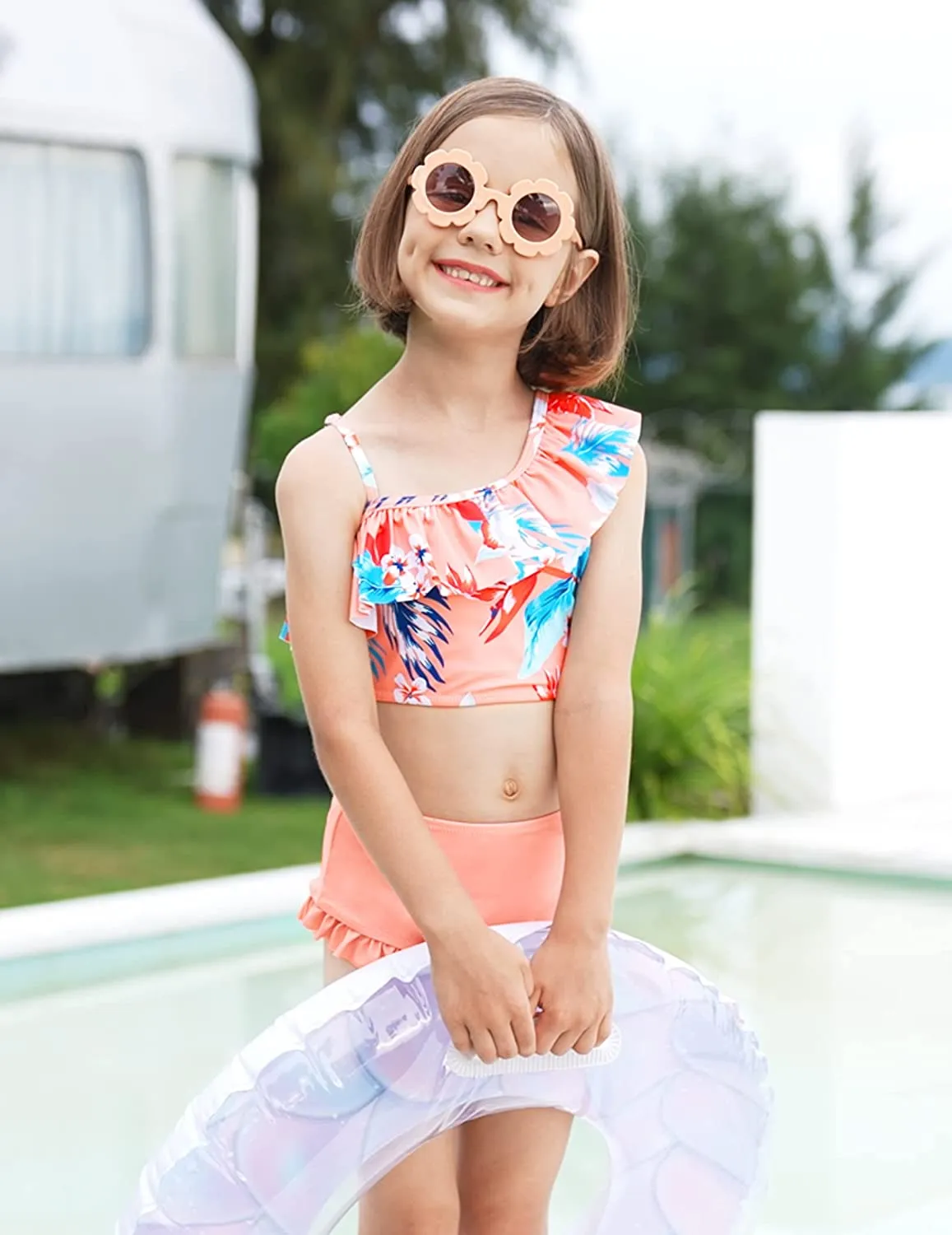 Arshiner Girls Swimsuit Ruffles Flounce Printed Two Pieces Bikini Set