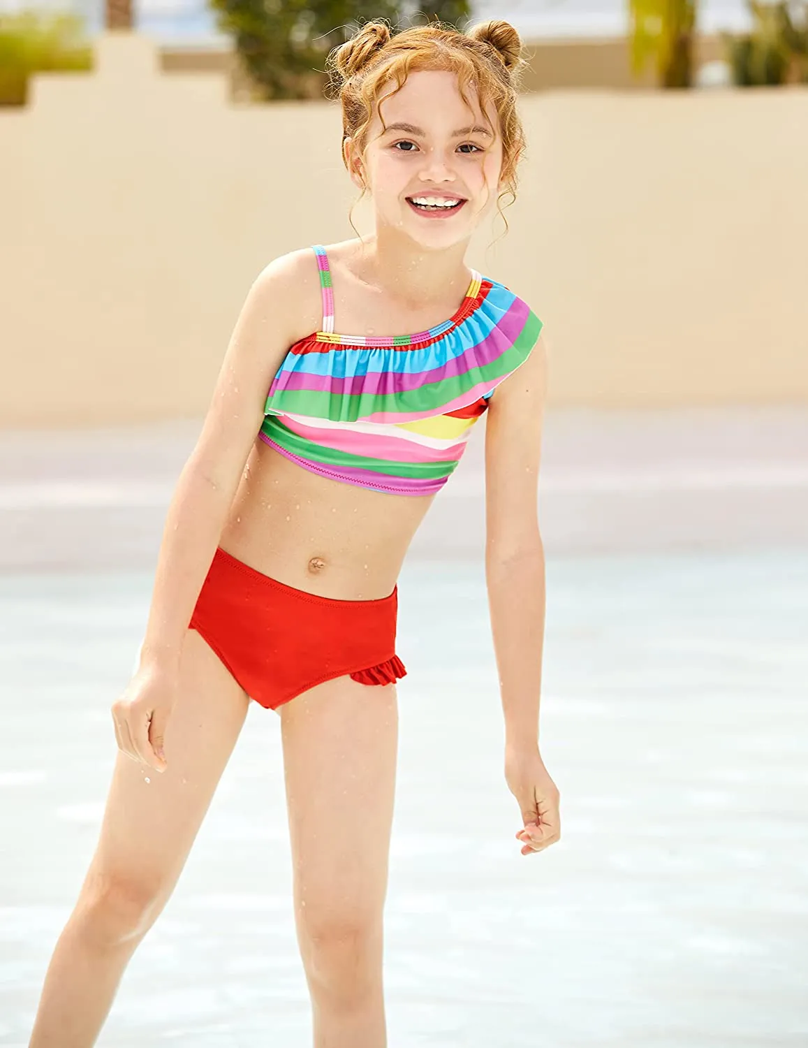 Arshiner Girls Swimsuit Ruffles Flounce Printed Two Pieces Bikini Set