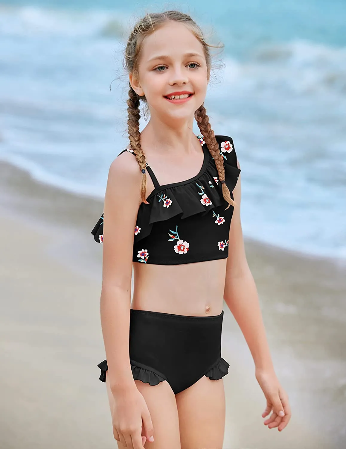 Arshiner Girls Swimsuit Ruffles Flounce Printed Two Pieces Bikini Set