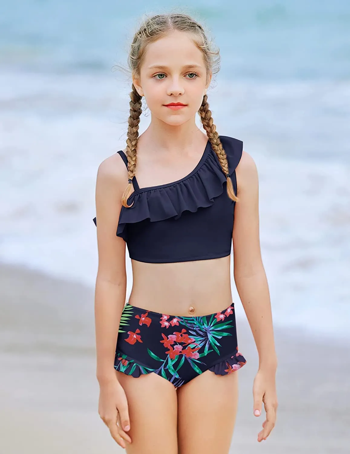 Arshiner Girls Swimsuit Ruffles Flounce Printed Two Pieces Bikini Set