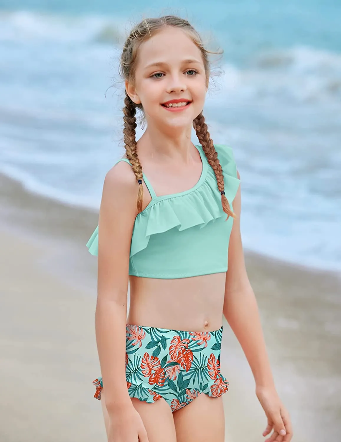 Arshiner Girls Swimsuit Ruffles Flounce Printed Two Pieces Bikini Set