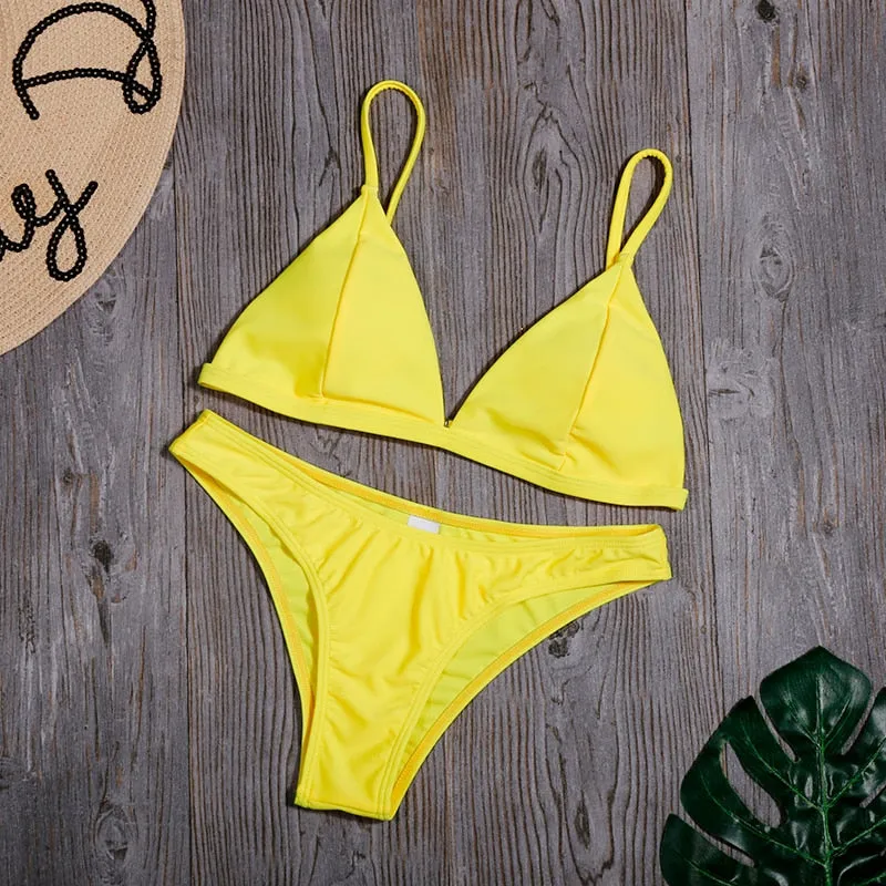 Beach Plain Low Rise Triangle Bikinis