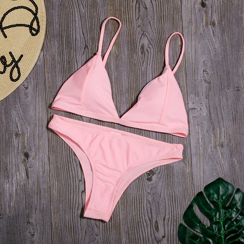 Beach Plain Low Rise Triangle Bikinis
