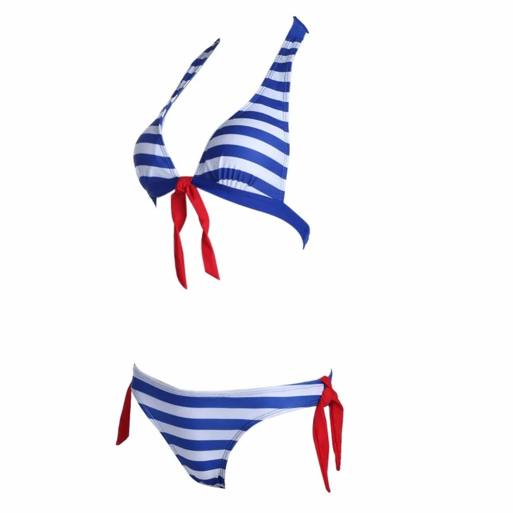 Bikini 2018 Women Swimwear Sexy Retro Stripe Print Bandage