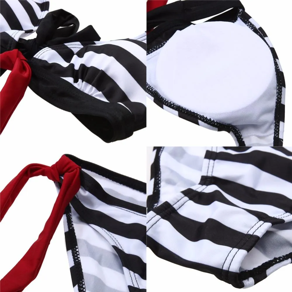 Bikini 2018 Women Swimwear Sexy Retro Stripe Print Bandage