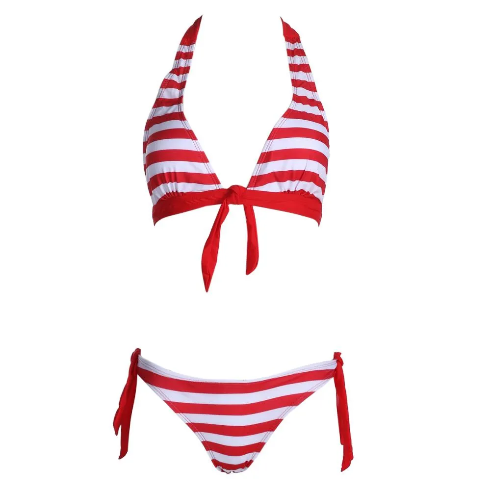 Bikini 2018 Women Swimwear Sexy Retro Stripe Print Bandage