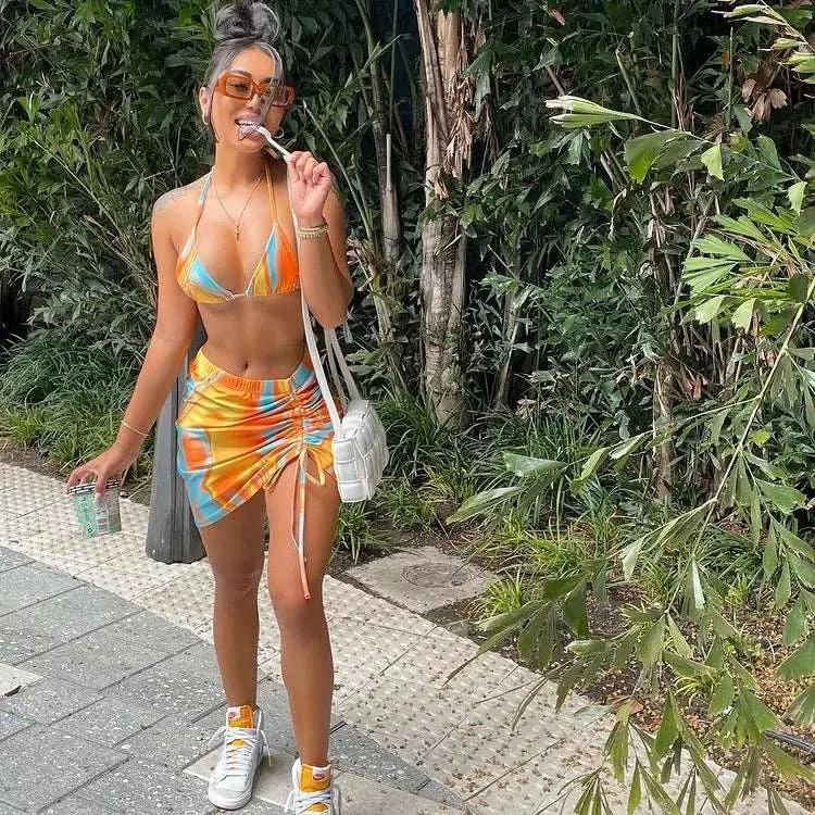 Bikinis Lace-up Hanging Neck Split Three-Piece Suit