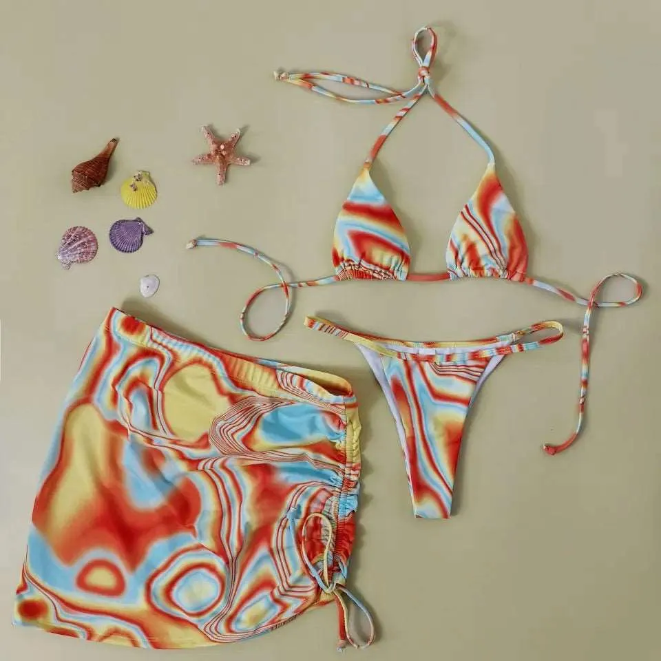 Bikinis Lace-up Hanging Neck Split Three-Piece Suit