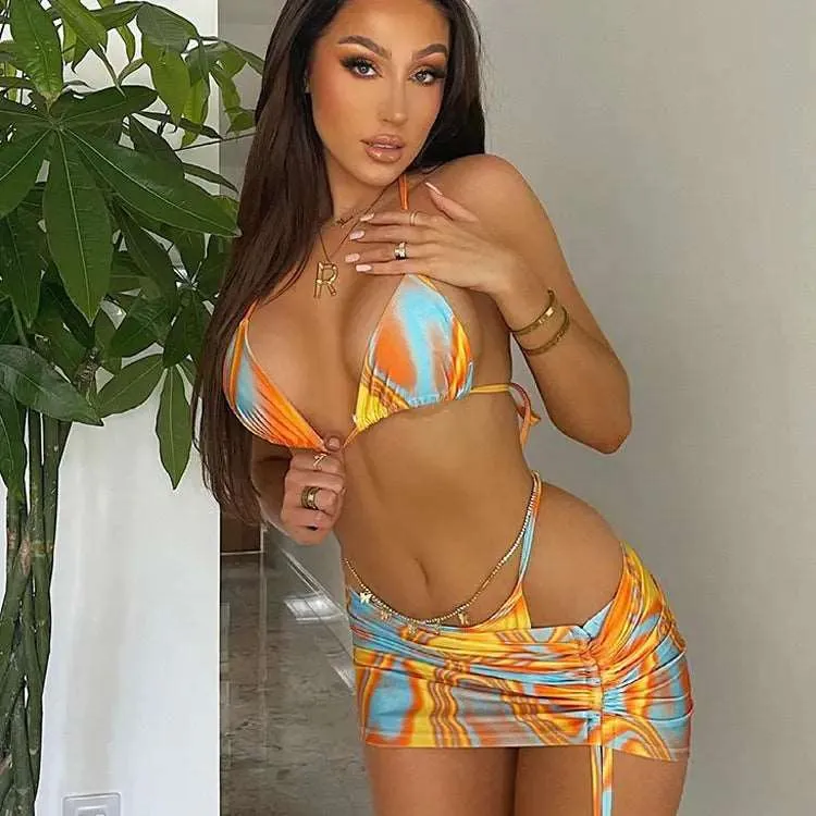 Bikinis Lace-up Hanging Neck Split Three-Piece Suit