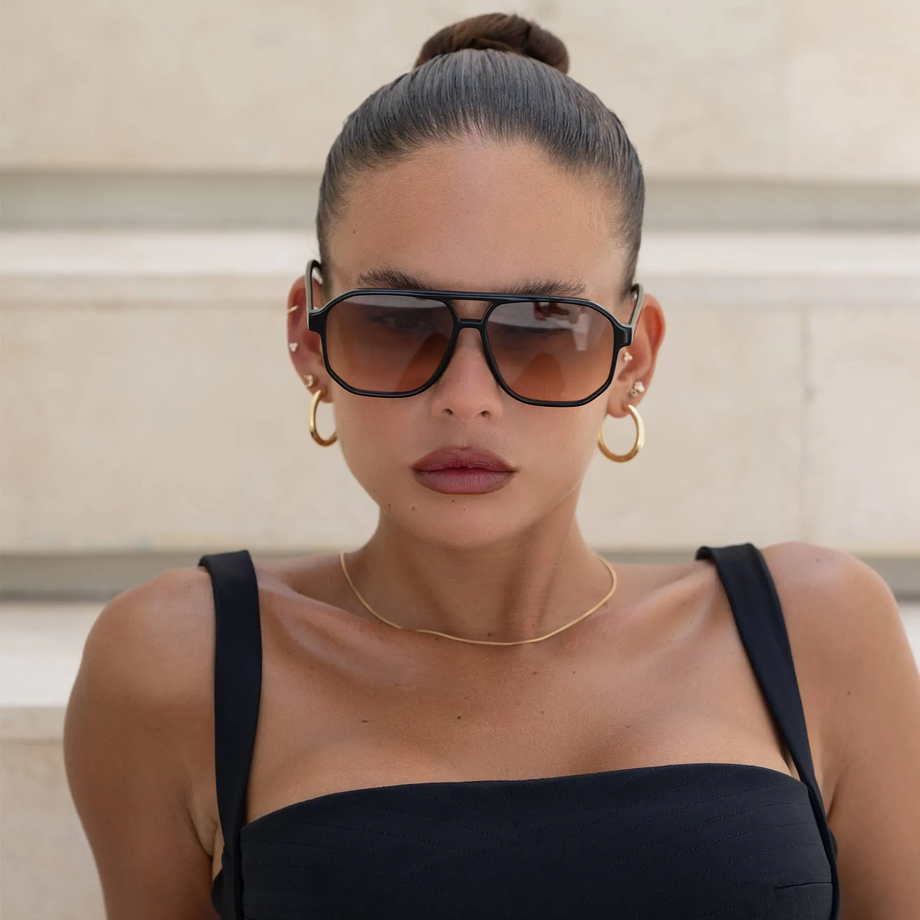 Billie Aviator Sunglasses - Black/Brown
