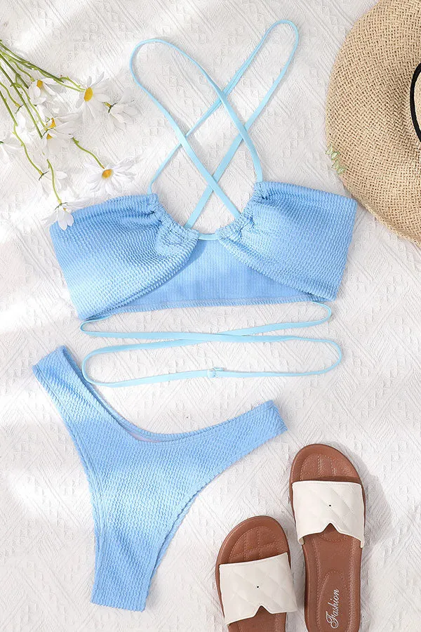 Blue Elegant Lace-Up Bikini