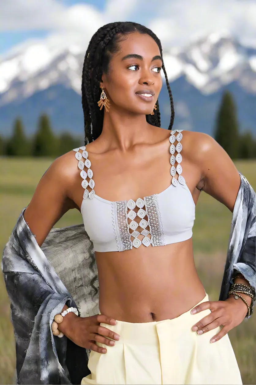 Boho Eye Lace  Appliqué  Bralette by LETO in 7 Pretty Color Choices in Size XS/S or M/L