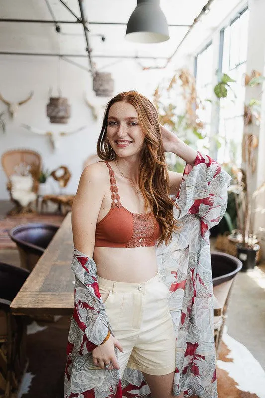Boho Eye Lace  Appliqué  Bralette by LETO in 7 Pretty Color Choices in Size XS/S or M/L