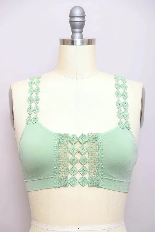Boho Eye Lace  Appliqué  Bralette by LETO in 7 Pretty Color Choices in Size XS/S or M/L