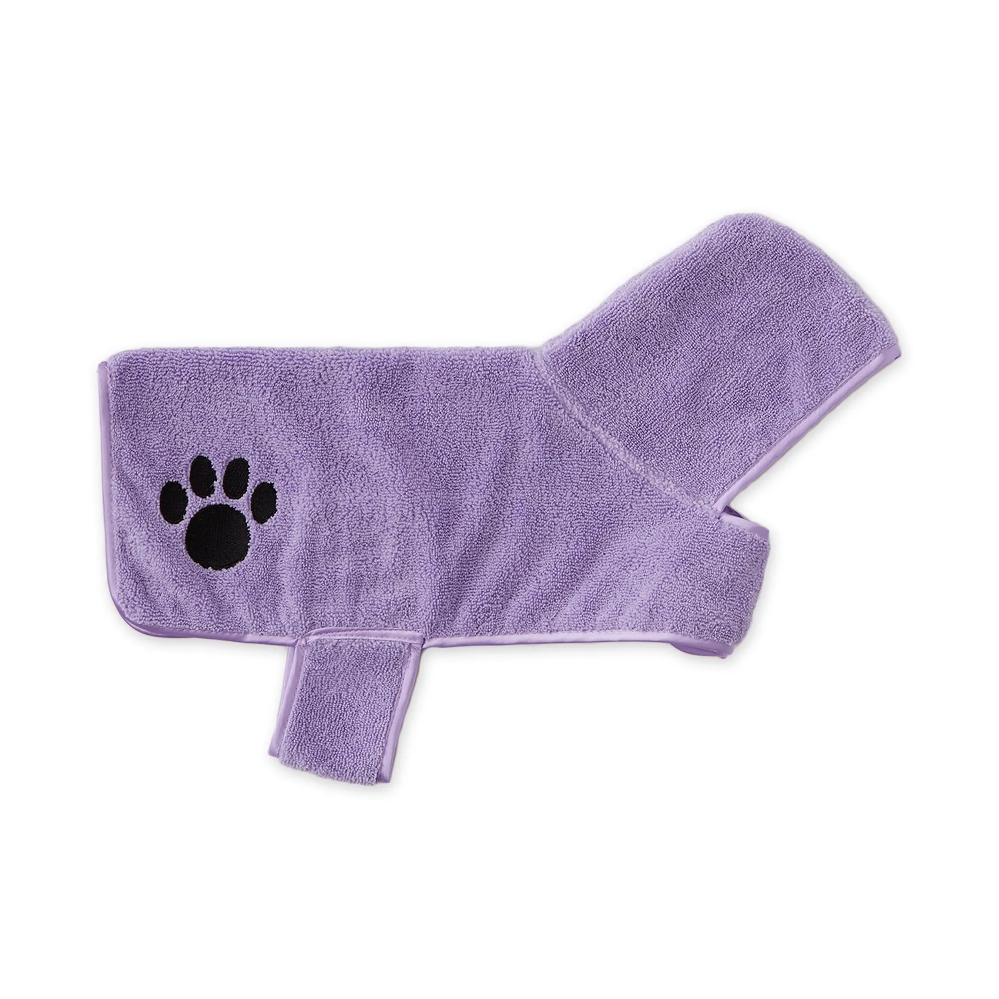 Bone Dry Terry Microfiber Pet Robe, Embroidered Paw Print - Lavender - Small, 10-20 lbs