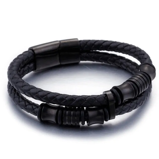 Bracelet Double Layer Magnetic-Clasp With Woven Leather Friendship Jewelry