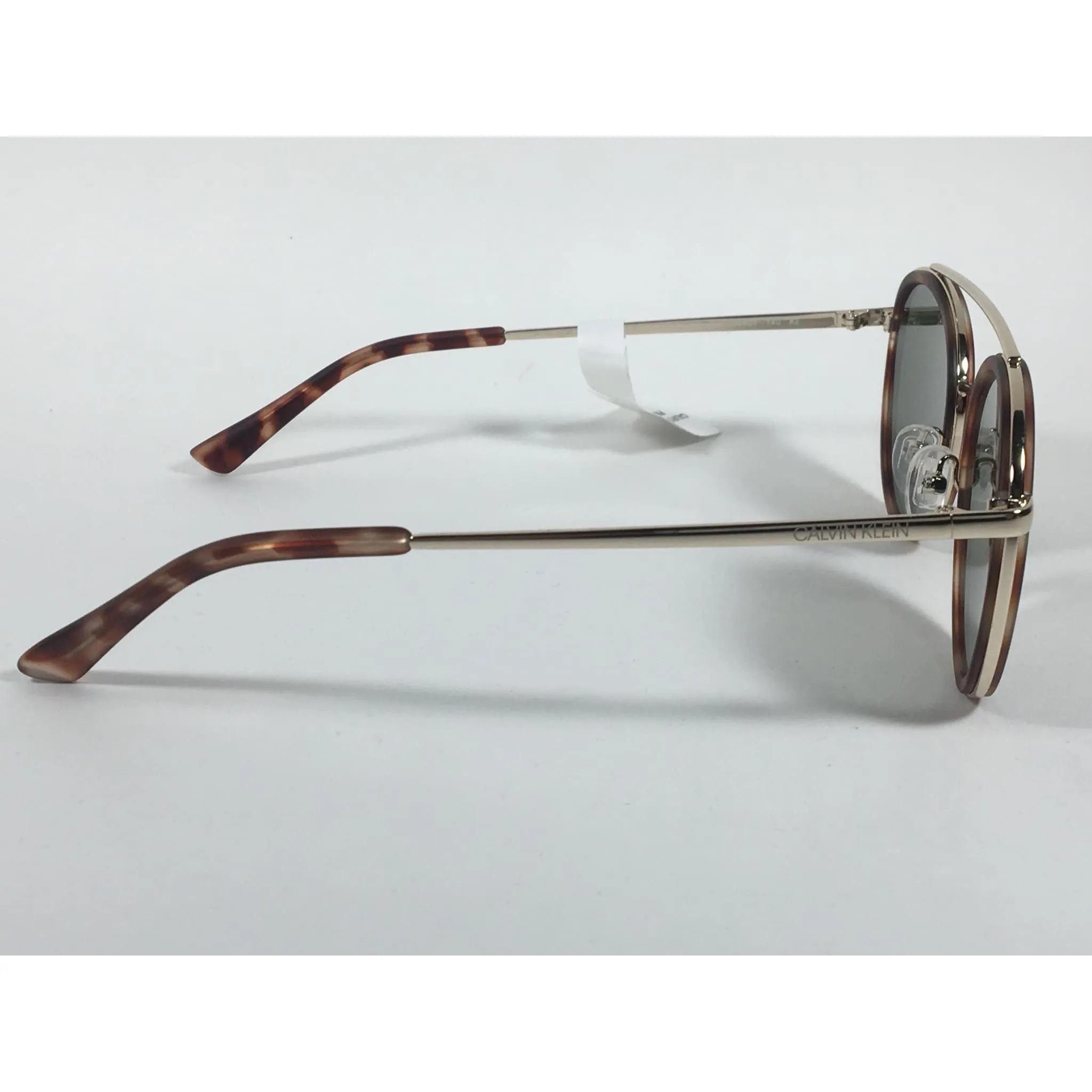 Calvin Klein CK19131S 240 Round Sunglasses Gold and Havana Green Lens