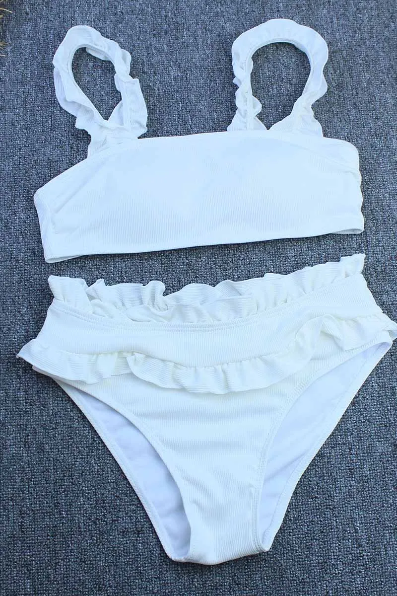 Chicindress Solid Color Cute Ruffled Bikini