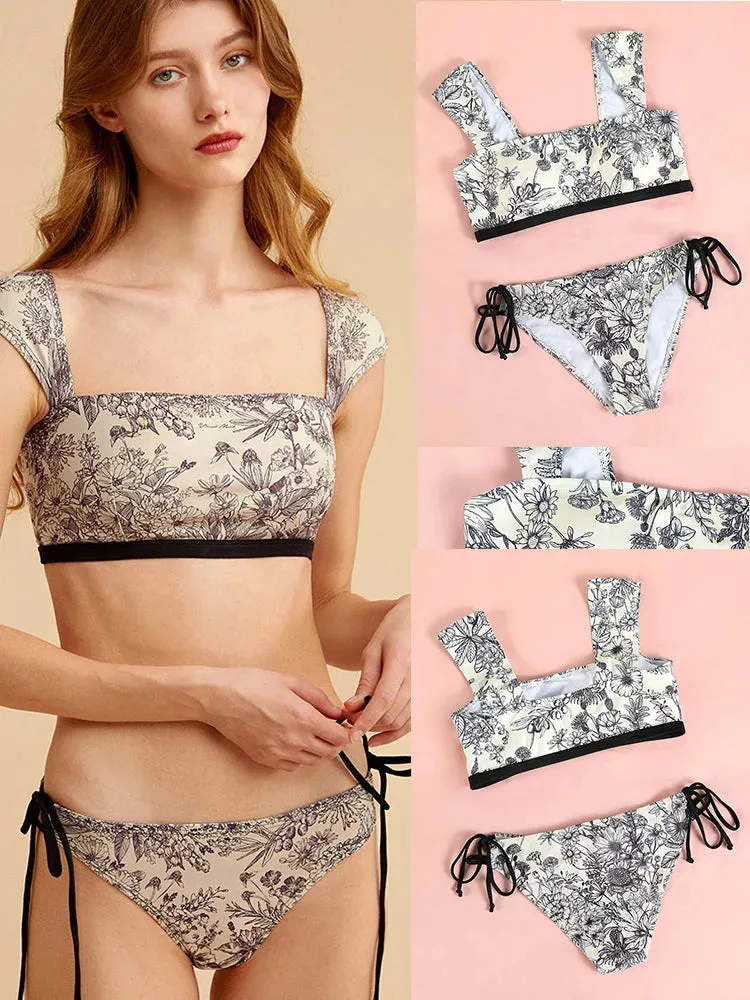 COOBBU Bikini Set 2024 Push Up Bikinis Thong Swimsuits Women Swimwear High Cut Biquini String Bow Bathing Suits Ruched Beachwear